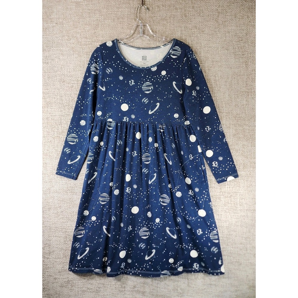 Winter Water Factory Outer Space Print Dress Womens XS Navy 100% Organic Cotton